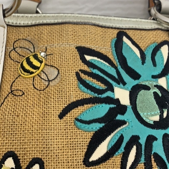 COACH Bees And Flowers Appliqué Burlap And Leather - Picture 6 of 14